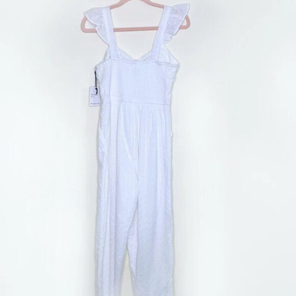 japna white eyelet ruffled off shoulder sleeve jumpsuit - size smal - Picture 1 of 6